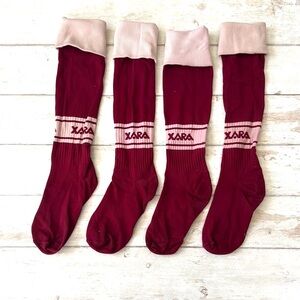 Xara Maroon Soccer Socks Set of 2 Pair Adult OS Mens Womens Bundle